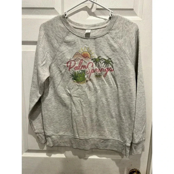 VNTG Old Navy Sweatshirt Palm Springs Graphic Mottled Gray‎ Women’s Size Small - Picture 1 of 4